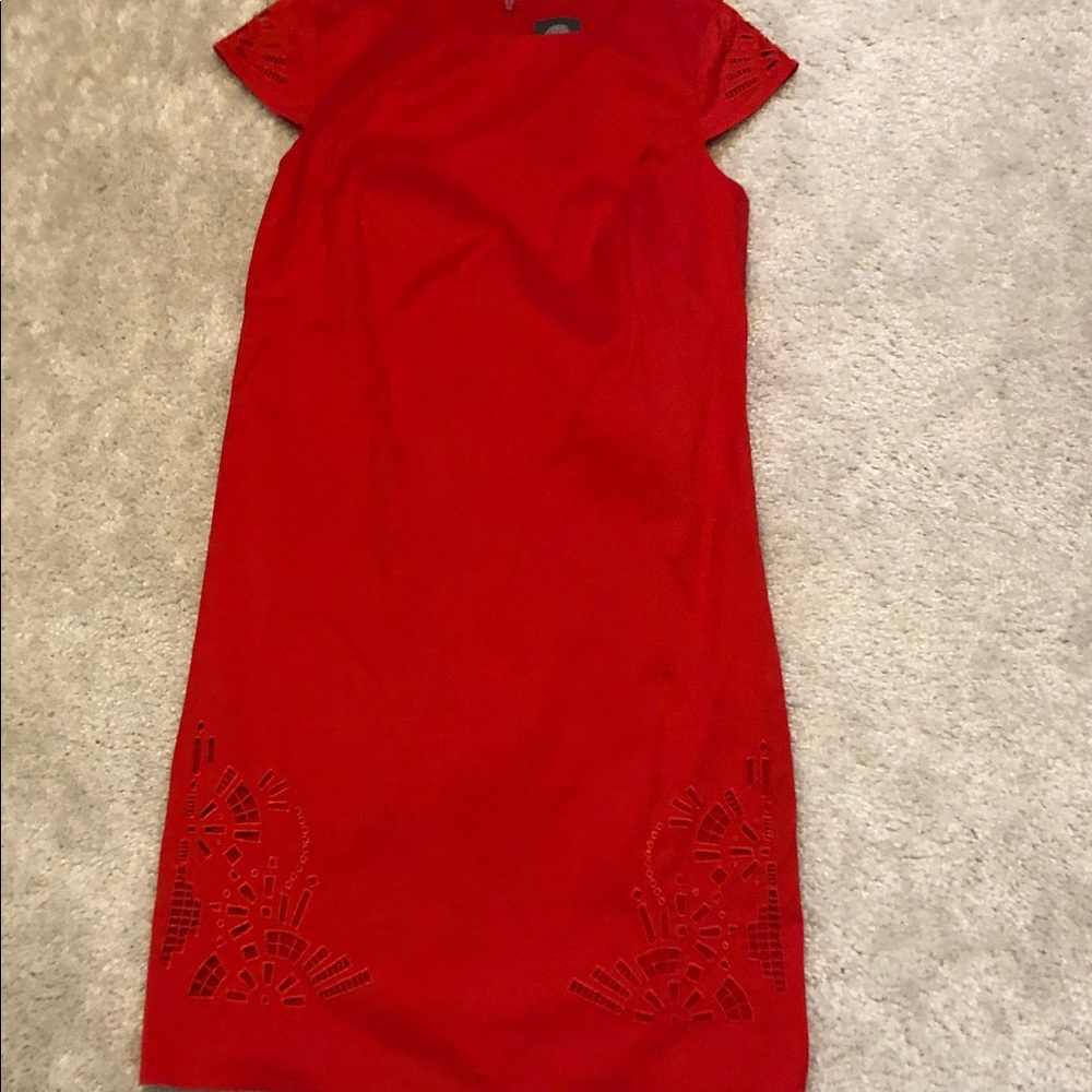 Vince Camuto Red Laser-Cut Midi Sheath Dress size 2